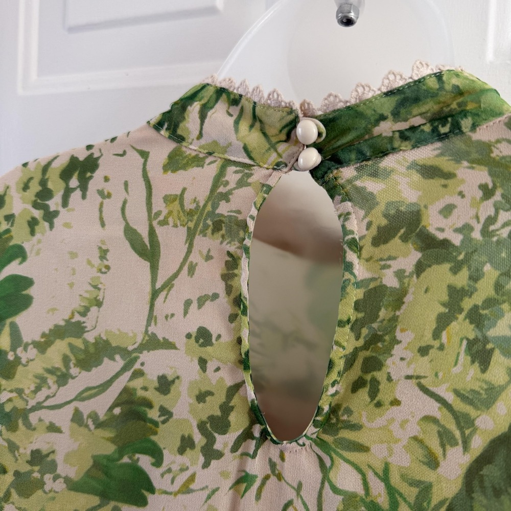 Hope For Flowers By Tracy Reese Angelina Peasant Blouse Womens 10 Green Silk - Picture 9 of 16